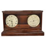 Mahogany cased weather station with twin 7" silvered dials, the single fusee clock dial signed