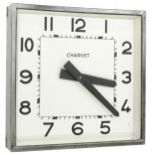 Charvet electric 15.5" square wall dial clock, within a grey metal casing