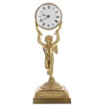 Small English ormolu figural desk clock timepiece, the watch movement signed on the back plate Henry