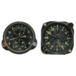Hamilton Watch Co. 37500 aircraft clock, the 2.75" black dial with four subsidiary dials and
