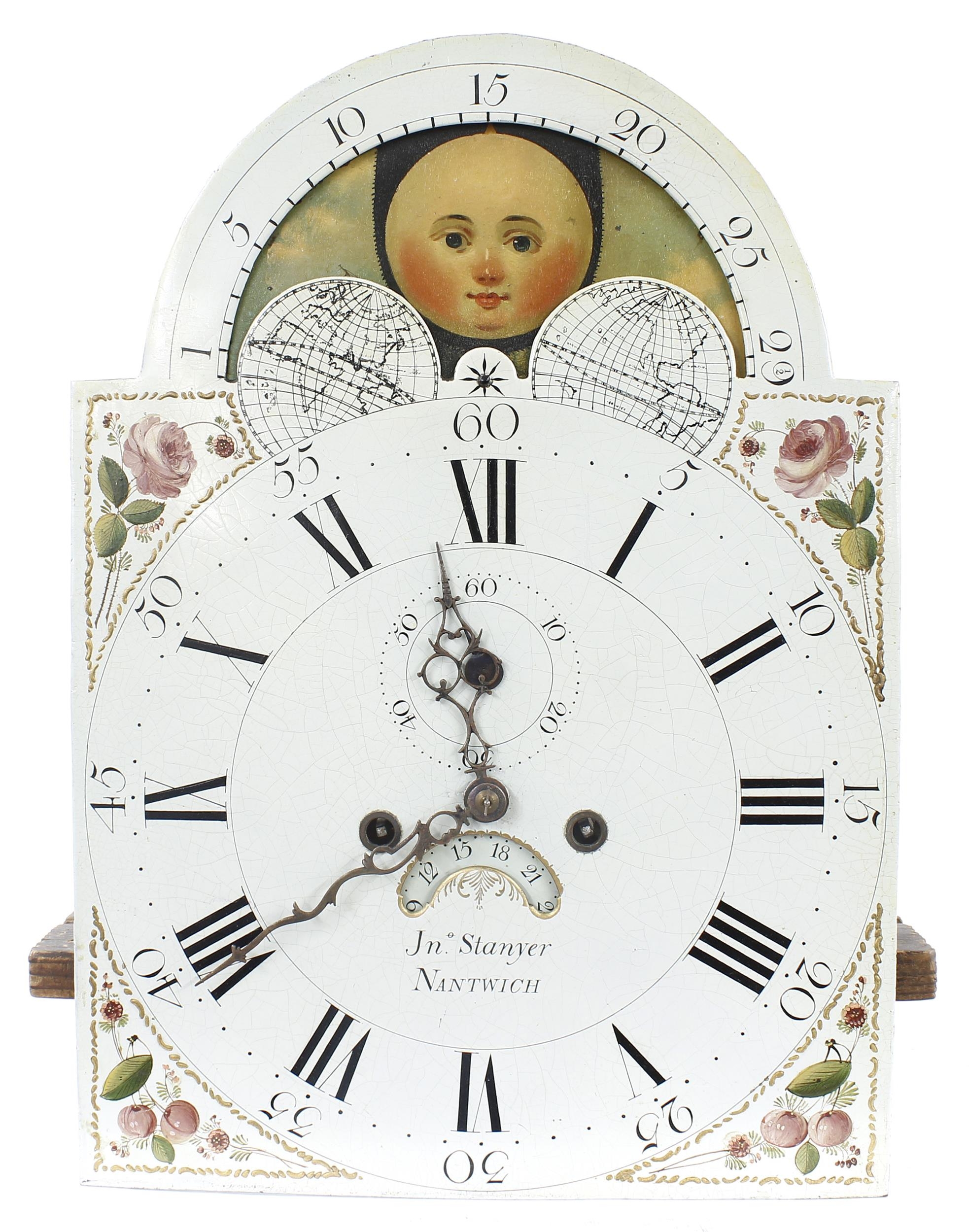 Oak and mahogany crossbanded eight day longcase clock, the 13" painted arched dial signed JNO - Image 2 of 4