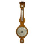 Satinwood four glass wheel barometer signed Fagioli, Clerkenwell on a silvered disc at the bottom,