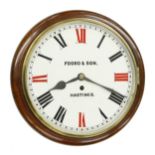 Mahogany single fusee 12" wall dial clock signed Foord & Son, Hastings, with red and black Roman