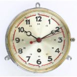 Junghans hospital ship's bulkhead clock, the 6.25" silvered dial with red centre seconds sweep hand,