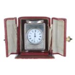 Edwardian silver miniature carriage clock timepiece with French movement, hallmarked to the base,