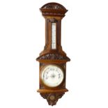 Mahogany aneroid barometer/thermometer, the 8" cream dial signed Hague, Optician, Bath, within a