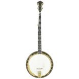 Ode five string banjo bearing a label to the inside resonator wall inscribed Model no. 6500, ser.