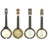Four various Keech banjoleles, all cased (4)