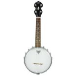 Countryman soprano banjo ukulele, with 8" skin and mother of pearl foliate inlay to the fretboard,