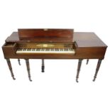 Good mahogany and ebony strung square piano by Clementi & Co of London, the fascia board inscribed