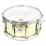 Pearl Hammered Brass Shell snare drum, made in Japan, ser. no. 491108, with 14" head and 6" shell