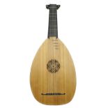 Contemporary lute by and labelled Michael John Barker, with eleven rib satinwood back and