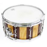 Good quality snare drum, possibly homemade, with 14" head and 6" shell