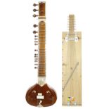 Contemporary sitar, 48" long, case; also a homemade electric lap zither, 38" long (2)