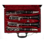 Good pair of Boosey & Hawkes Imperial 926 blackwood clarinets, ser. nos. 264384 and 254186, case (