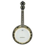 Countryman Pro ukulele banjo, with 8" skin and stylised mother of pearl foliate inlay to the