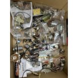 Selection of guitar electronic spares including Telecaster control plates, potentiometers, jacks