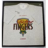 Bill Wyman - autographed Sticky Fingers Café T-shirt, signed by Bill Wyman in black pen, glazed