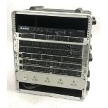 Spider rack flight case containing a quantity of rack units to include an Alesis Microverb III (
