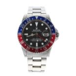 Rolex Oyster Perpetual Date GMT-Master 'Pepsi' stainless steel gentleman's wristwatch with a pointed