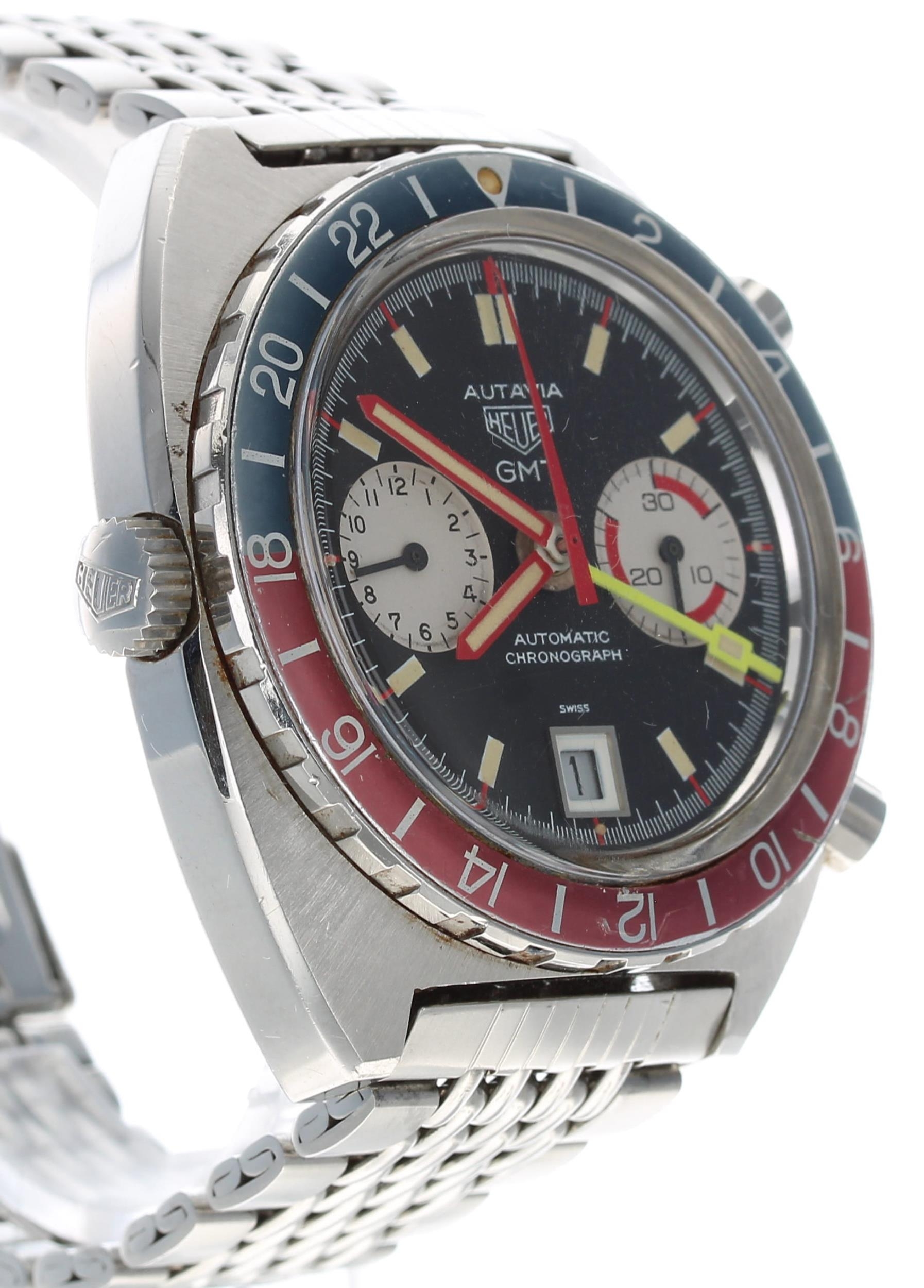 Heuer Autavia GMT automatic chronograph stainless steel gentleman's bracelet watch, ref. 1163, - Image 3 of 7