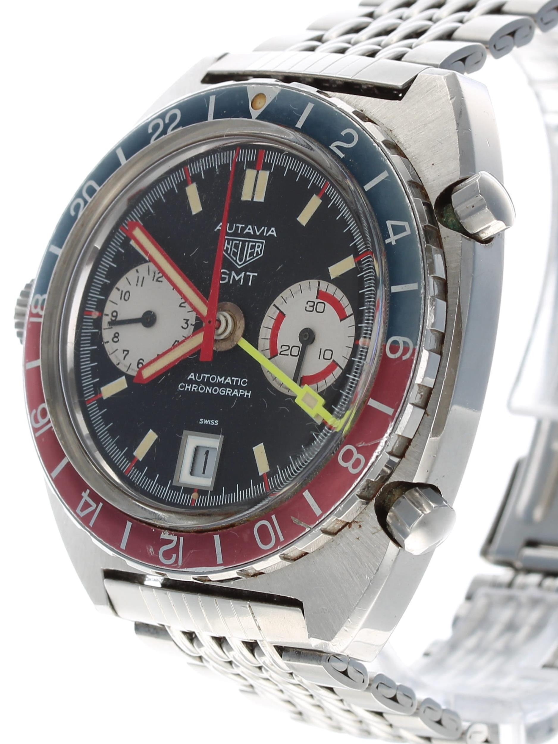 Heuer Autavia GMT automatic chronograph stainless steel gentleman's bracelet watch, ref. 1163, - Image 2 of 7