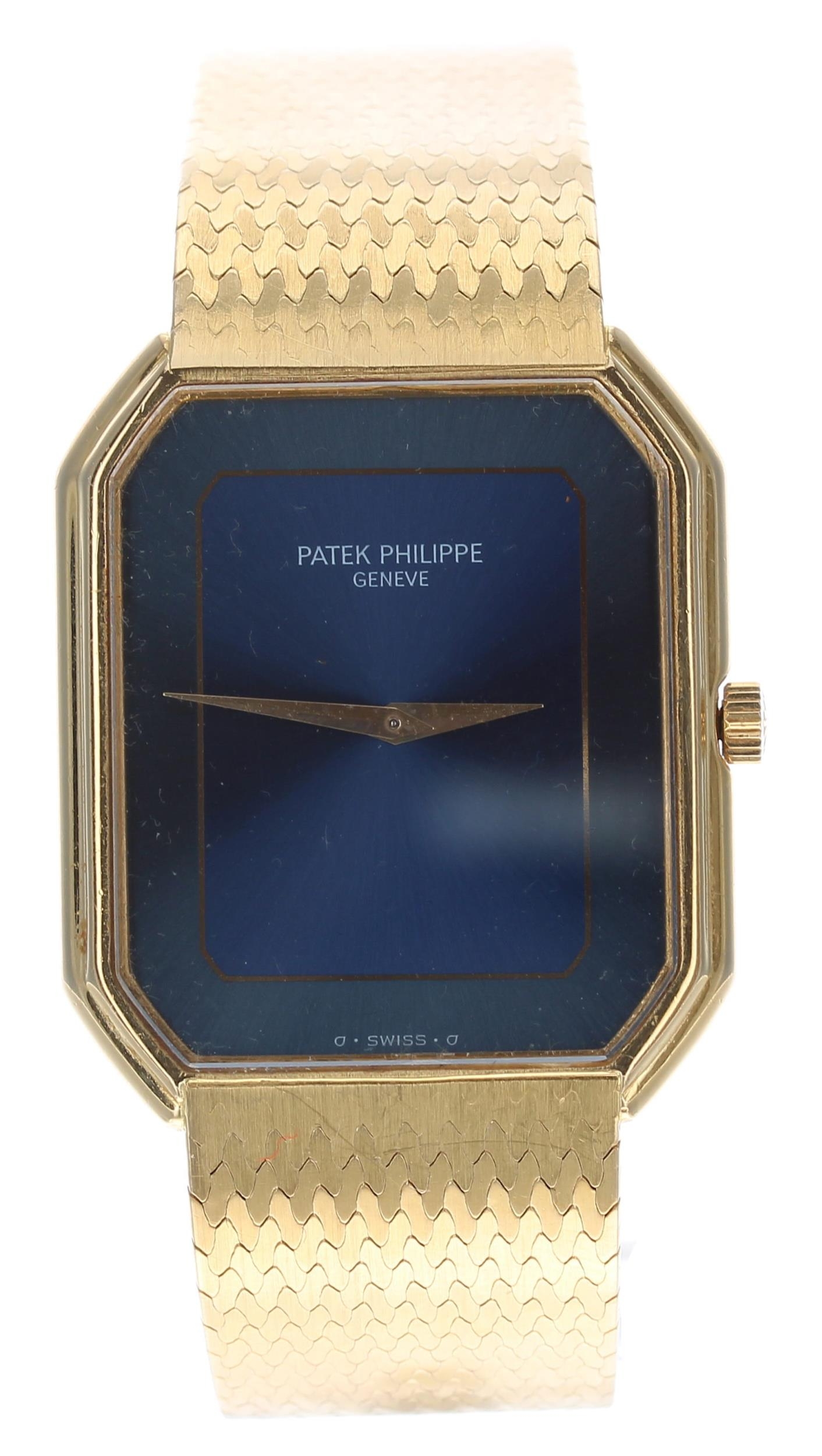 Fine Patek Philippe 18ct rectangular slim gentleman's dress wristwatch, reference no. 3860/001,