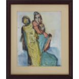 Tadeusz Was (1912-2005) - Family, mother and child with another figure, signed, acrylic, 9" x 7.