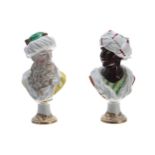 Pair of Capodimonte porcelain figural busts of gentleman wearing turbans, one with a large beard,