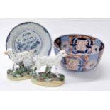 Japanese Imari palette bowl, decorated with bird scene panels, 10" diameter. 5.5" high; together
