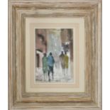 Chris Gilmour (20th/21st century) - Figures on a street, possibly a scene in Bath, signed Gilmour,