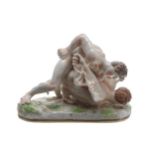 19th century Continental porcelain figural group 'The Wrestlers', in the manner of Capo di Monte,