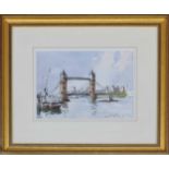 Edward Wesson RI, RSMA, RBA, RI (1910-1983) - 'Tower Bridge on The Thames, London', signed, pen