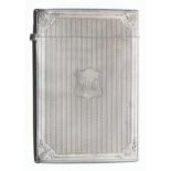 Victorian silver card case, with engine turned decoration and a monogrammed shield cartouche to