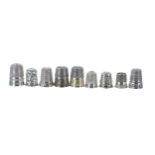 Collection of nine silver thimbles with various decorations, 44.8gm in total (9)