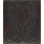 Decorative 17th/18th century oak panel, with carved scroll decoration, 11.5" x 13.5"