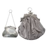George V silver purse, with engraved foliate scrolling decoration around a monogrammed cartouche,