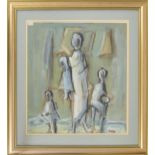 Tadeusz Was (1912-2005) - Refugees, a mother and three children, signed with the artist's initials