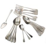 Selection of Italian silver flatware; six forks 8.25" long, thirteen spoons 8.25" and three