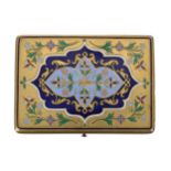 Elkington gilt metal and enamelled card purse, the covers with floral and foliate enamel panels,