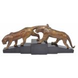 Maurice Prost (1894-1967) - rare gilded bronze figural group of two leopards, modelled on an art