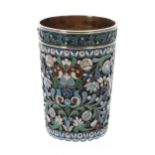 Russian silver gilt and cloisonné beaker by KHLEBNIKOV, decorated with flowers and foliate