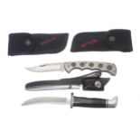 Buck 560 titanium folding knife, with stainless steel blade, blade 4", within canvas pouch; together