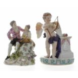 Rauenstein porcelain figural group of a courting couple, modelled seated on a tree trunk, upon a