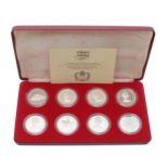 A 1977 Queen's Silver jubilee commemorative set of eight silver proof crowns, to include Guernsey,