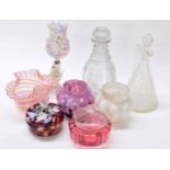Selection of assorted Murano type glass wares; trinket jars with covers, bowl, millefiori vases