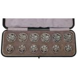 Six Victorian silver buttons, with pierced repousse feather decoration, maker Levi & Salaman,