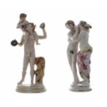 Two Capodimonte porcelain figural groups; the first of a gentleman with a child on his shoulders,