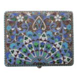 Russian silver and cloisonné cigarette case, the cover densely decorated with flowers and