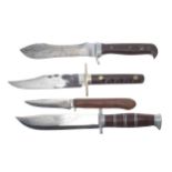 Selection of four knives, to include a Bowie type by William Rodgers, Sheffield, blade 6", in a